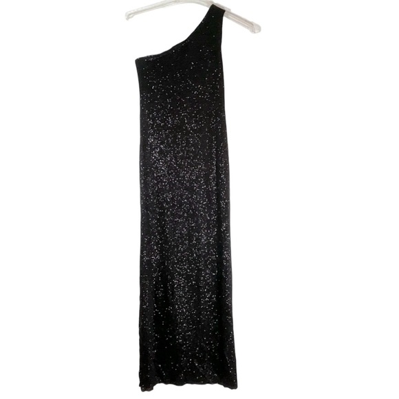 Evening Dress Black Glitter One Shoulder Gown Size S - Picture 1 of 8